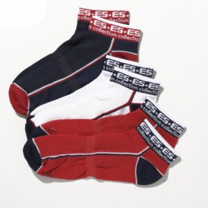 LOT DE 3 PARES DE SOCQUETTES COTON BLEU MARINE BLANC ET ROUGE