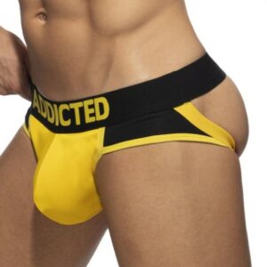 Jockstrap en microfibre jaune empiècement latéraux en mesh respirant