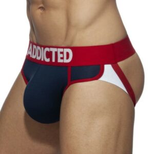 Jockstrap bleu et rouge en viscose seconde peau